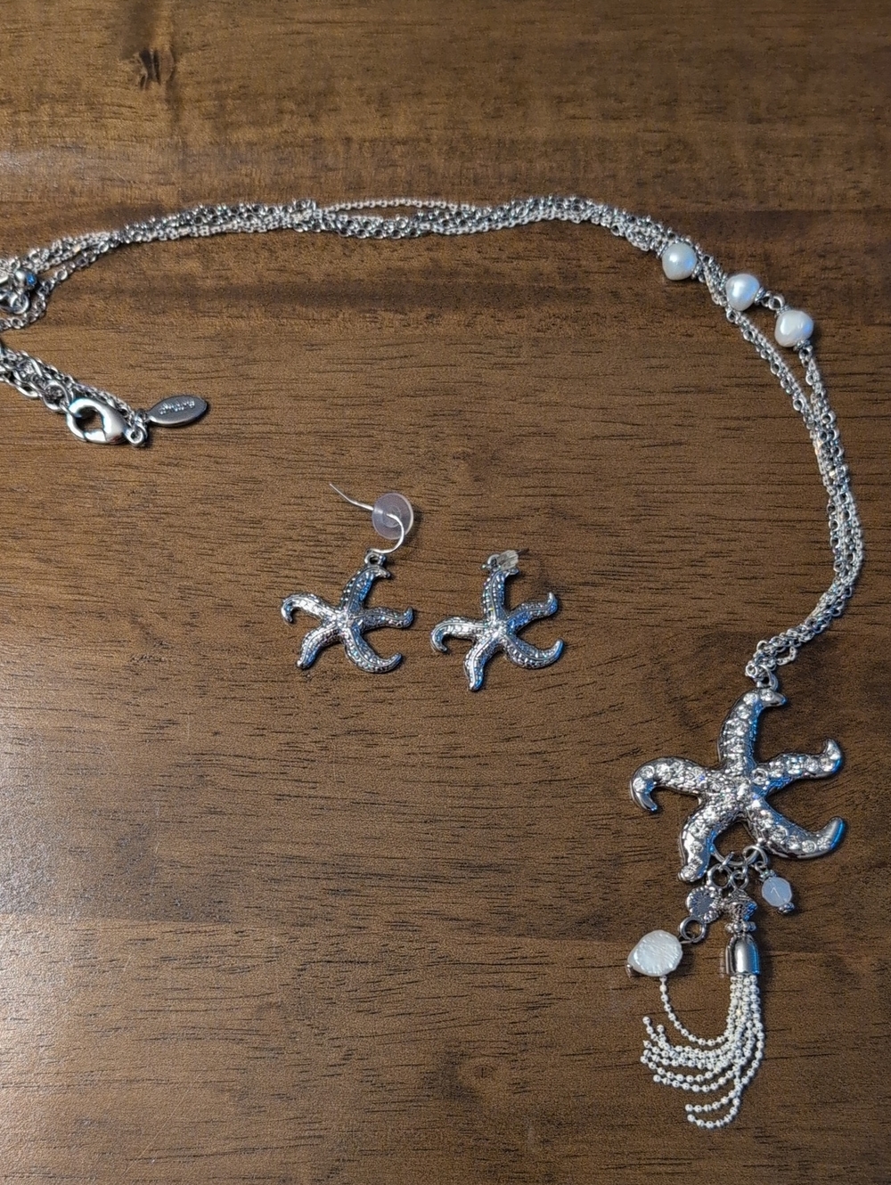 Chico's Silver Starfish Pendant Necklace with Matching Earrings